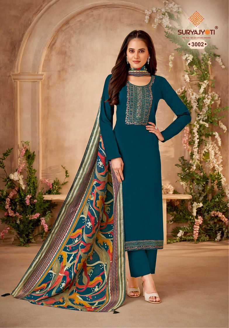 Pal Vol 3 By Suryajyoti Embroidery Printed Jaam Satin Dress Material Wholesale Shop In Surat
